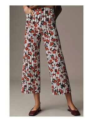 Anthropologie Maeve Colette High Rise Crop Wide-Leg Pants Rose Stripe EUC - 26